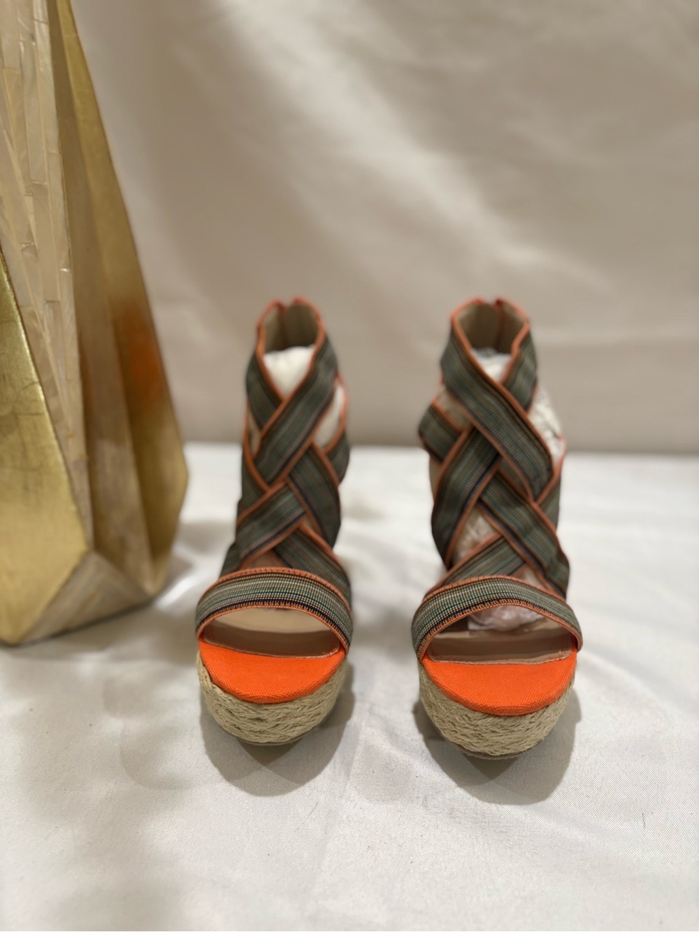 Chinese Laundry Orange and Olive Woven Espadrille Platform Sandals